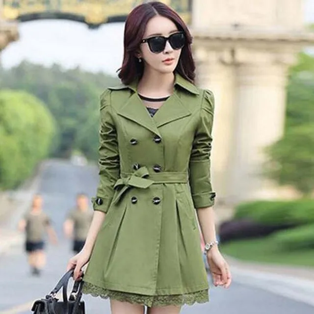 1PC Trench Coat For Women Spring Coat Double Breasted Lace Casaco Feminino Autumn Outerwear Abrigos Mujer Z015