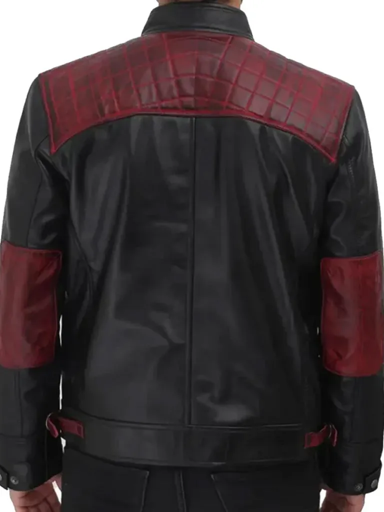 Black and Maroon Cafe Racer Leather Jacket