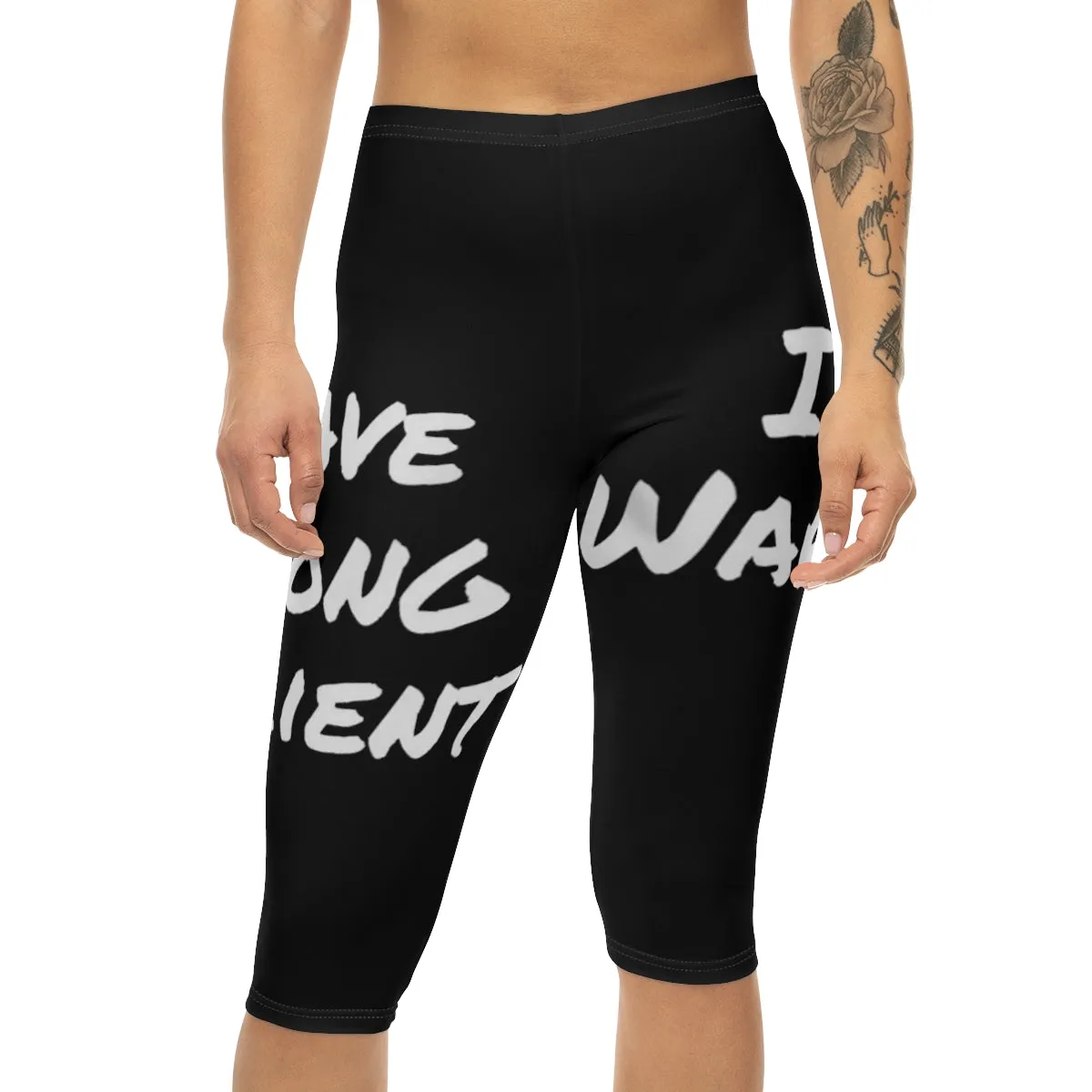 Brave, Strong, Resilient, IIH, Warrior - Black-Women’s Capri Leggings (AOP)