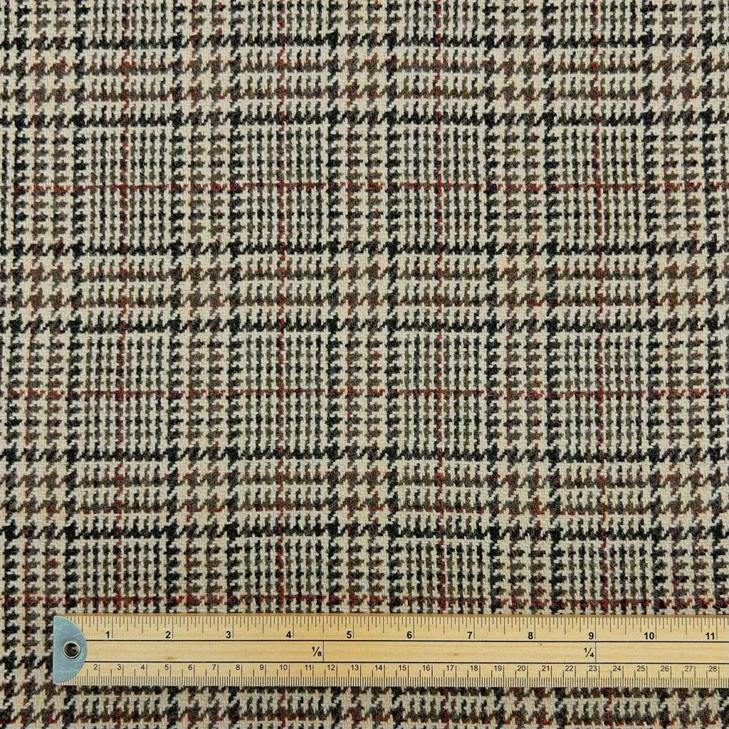 Brown Checkered Dogtooth Wool Blend Fabric