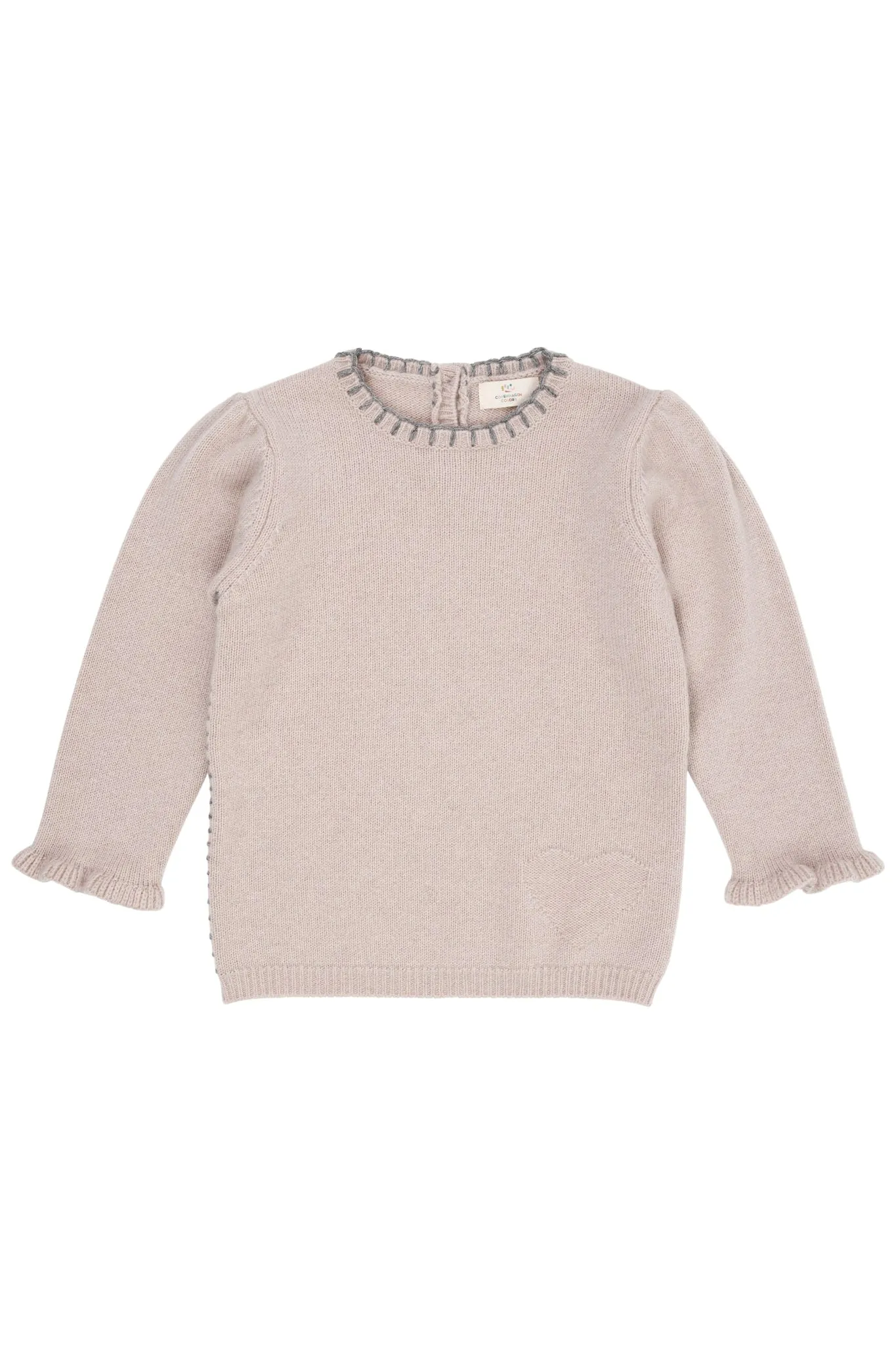 CASHMERE BLOUSE W. HEART - BEIGE