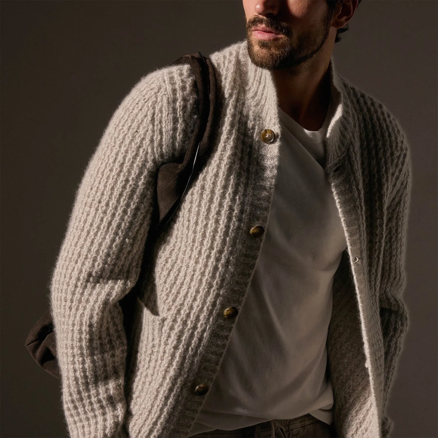 Cashmere Knit Waffle Cardigan - Hazel