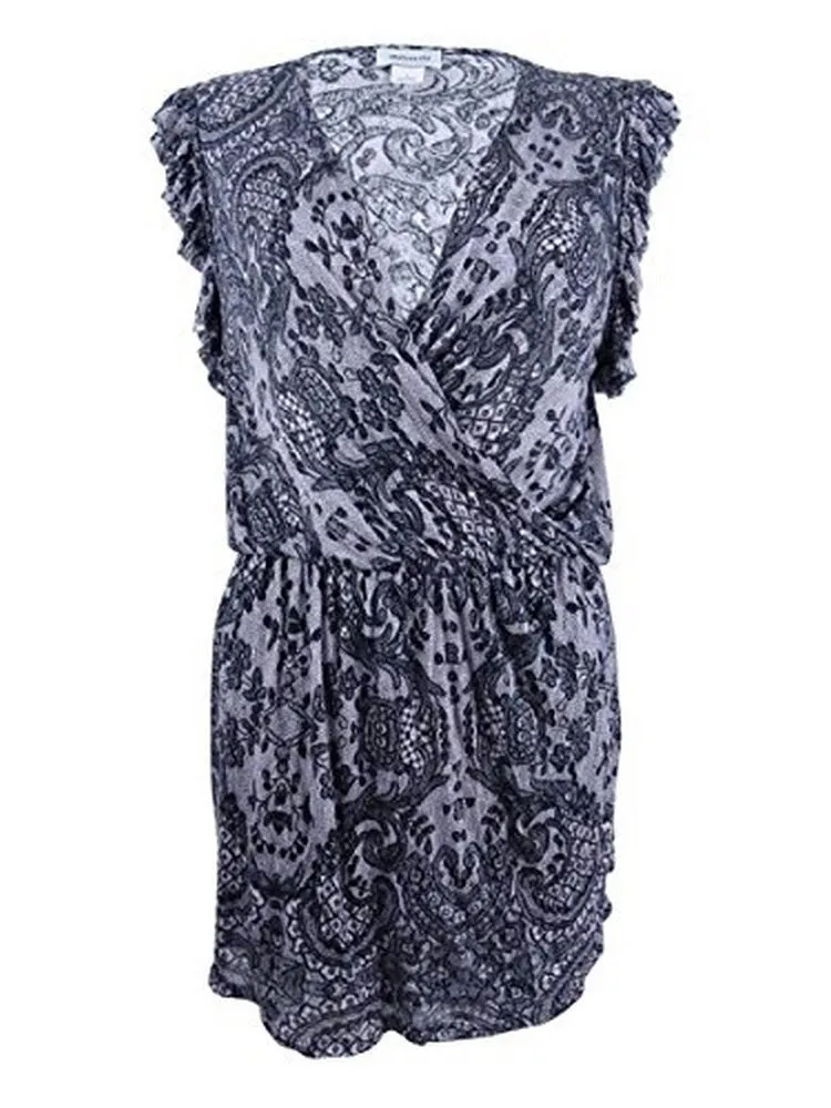 Chelsea Sky Women's V-Neck Lace-Print Ruffled Dress, Black, M