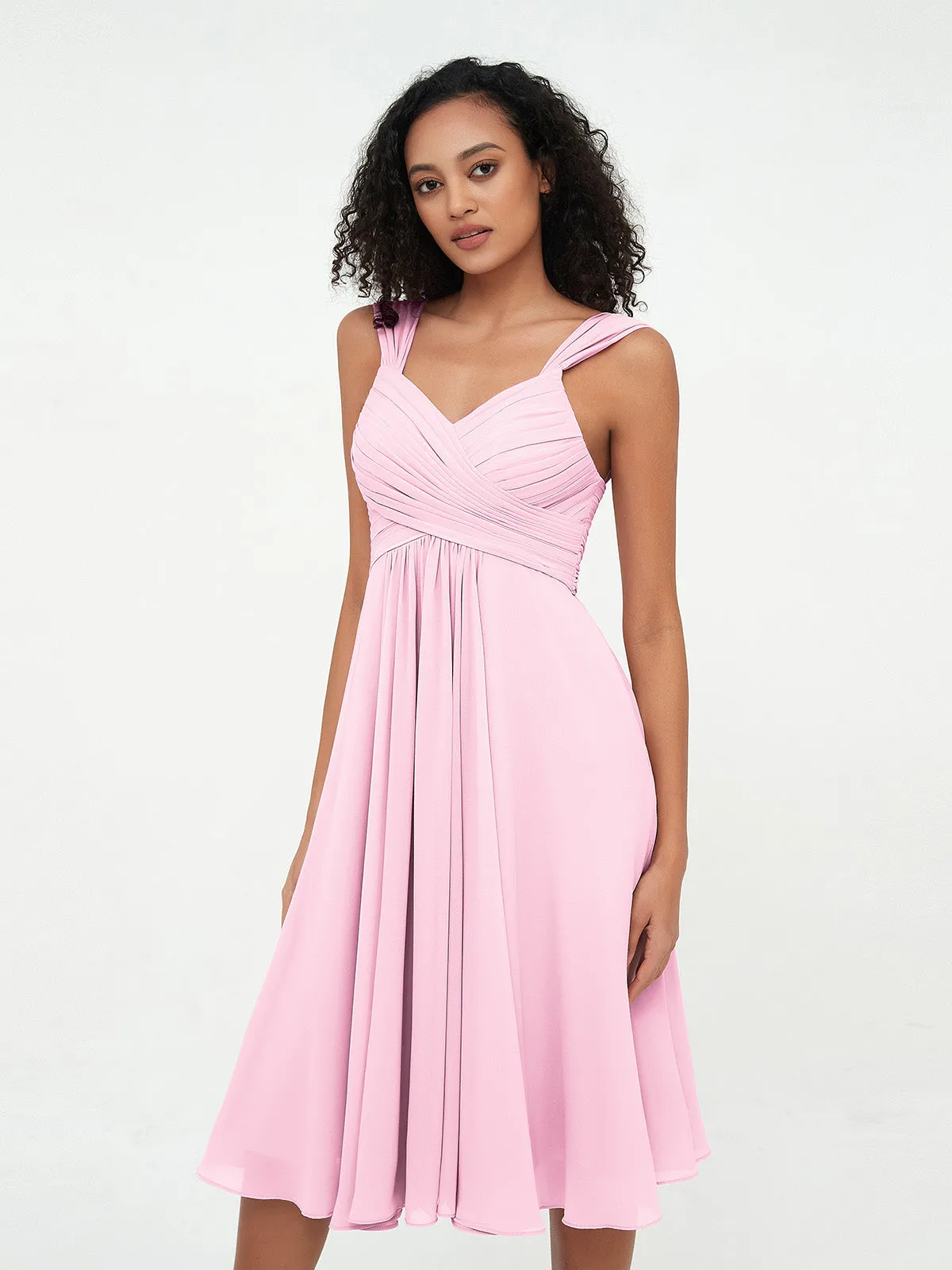 Chiffon Empire Short Dresses with Pockets-Candy Pink Plus Size