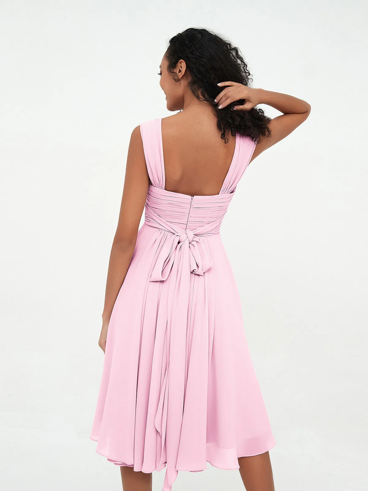 Chiffon Empire Short Dresses with Pockets-Candy Pink Plus Size