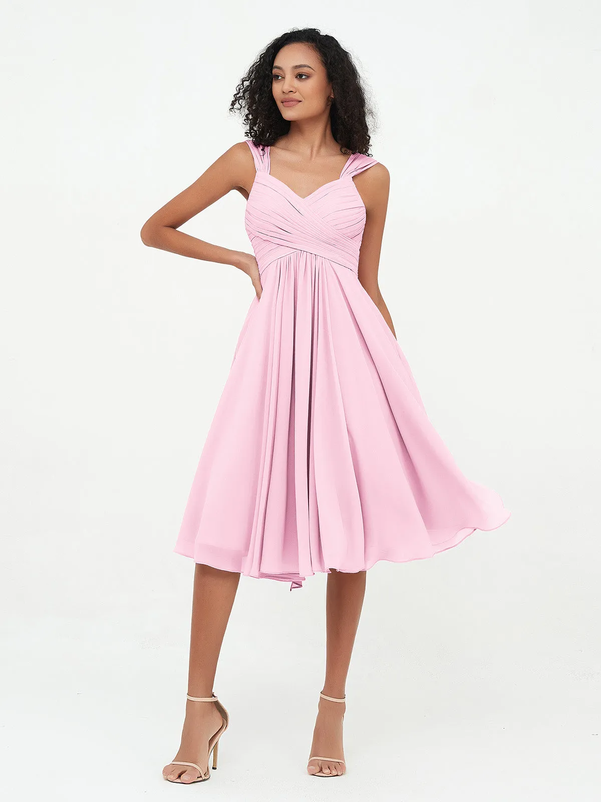 Chiffon Empire Short Dresses with Pockets-Candy Pink Plus Size