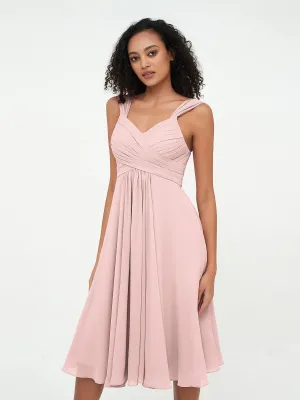 Chiffon Empire Short Dresses with Pockets-Dusty Rose Plus Size