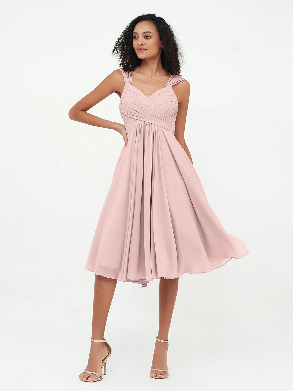 Chiffon Empire Short Dresses with Pockets-Dusty Rose Plus Size