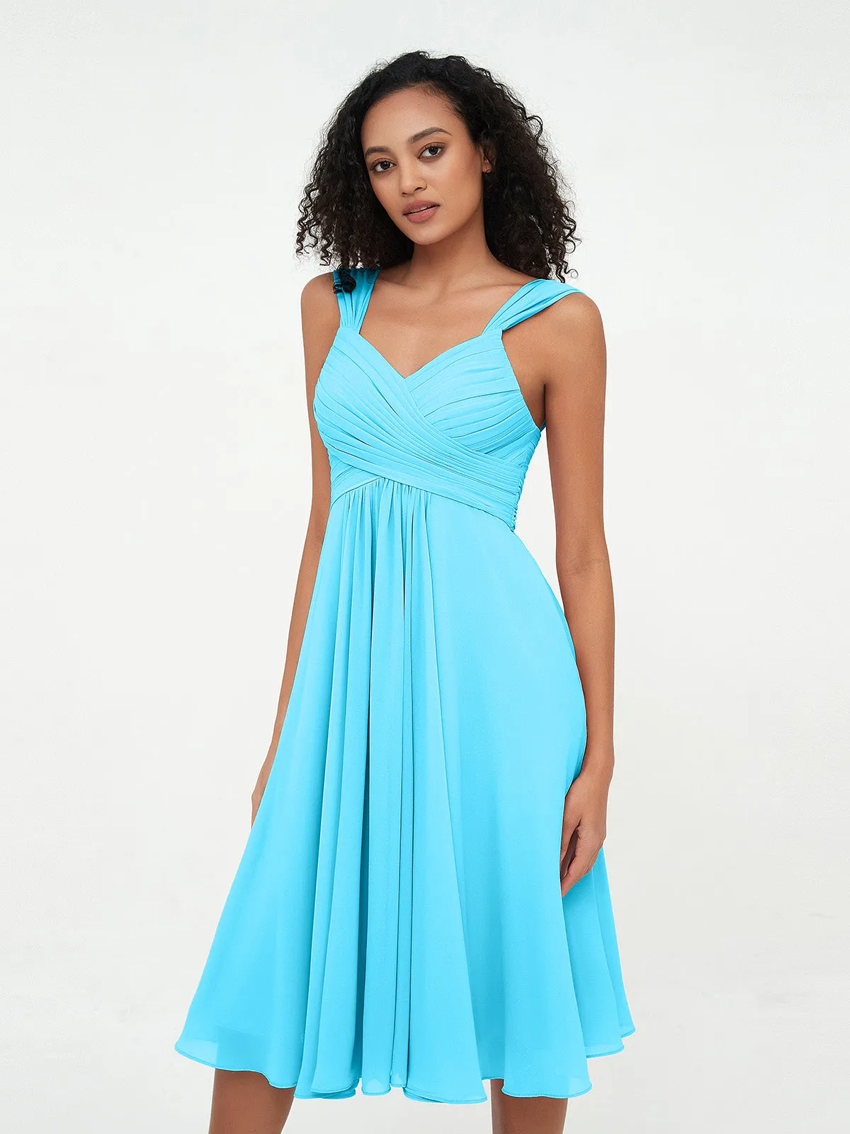 Chiffon Empire Short Dresses with Pockets-Pool