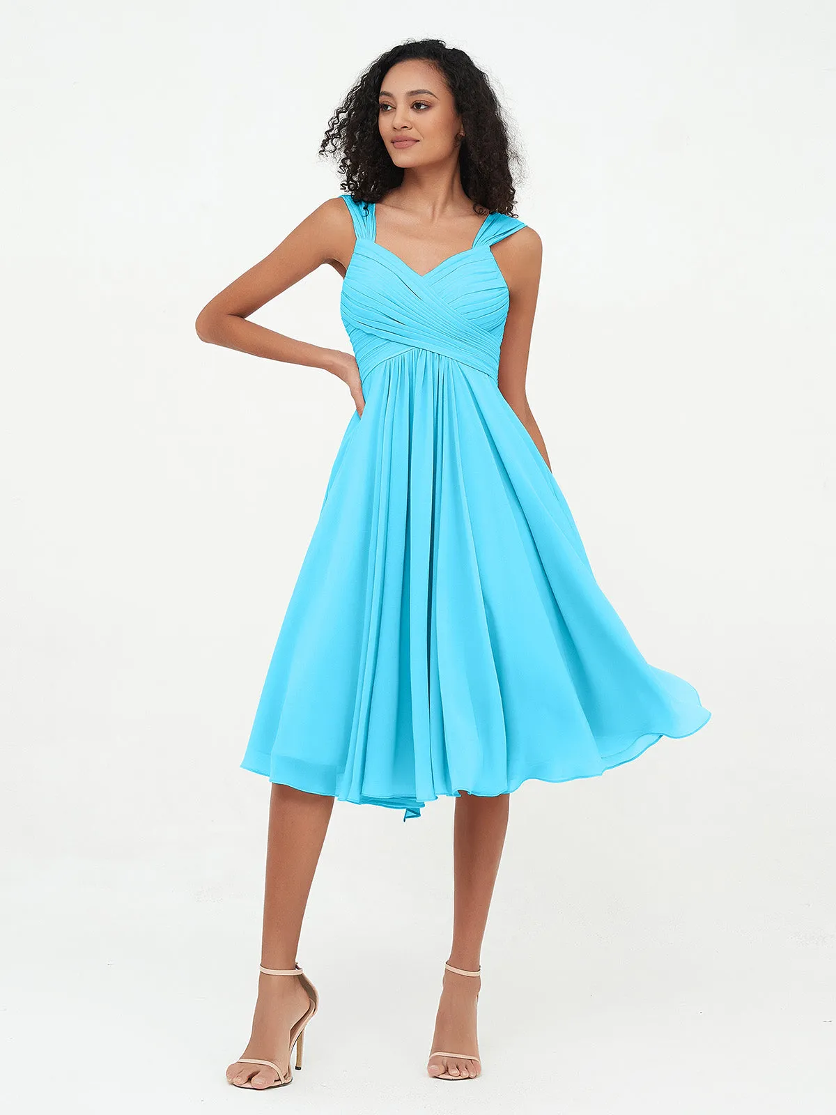 Chiffon Empire Short Dresses with Pockets-Pool