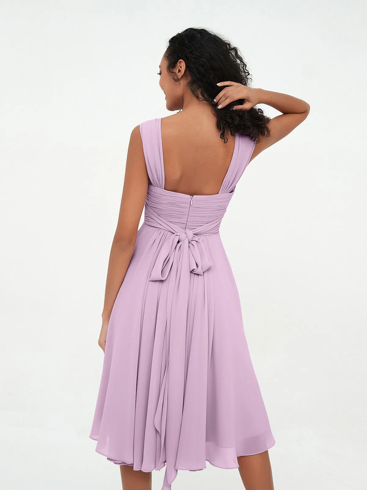 Chiffon Empire Short Dresses with Pockets-Wisteria