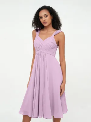 Chiffon Empire Short Dresses with Pockets-Wisteria