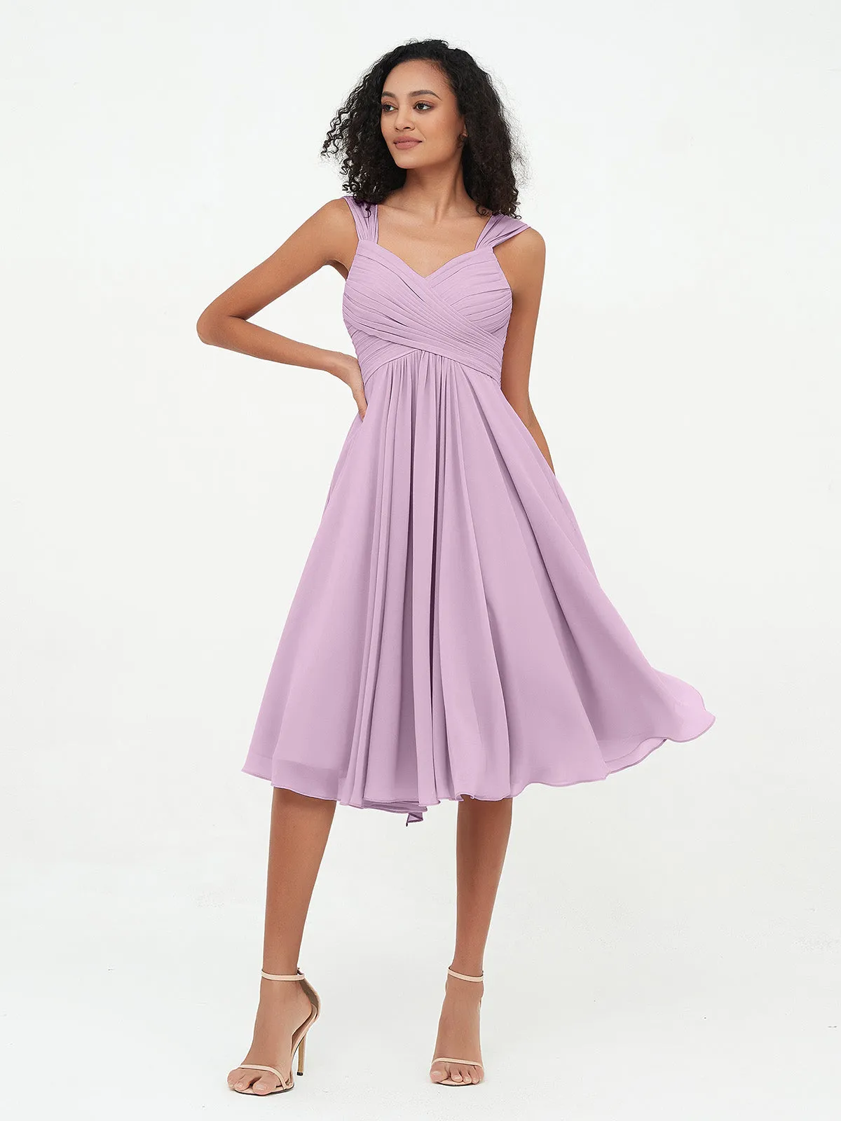 Chiffon Empire Short Dresses with Pockets-Wisteria