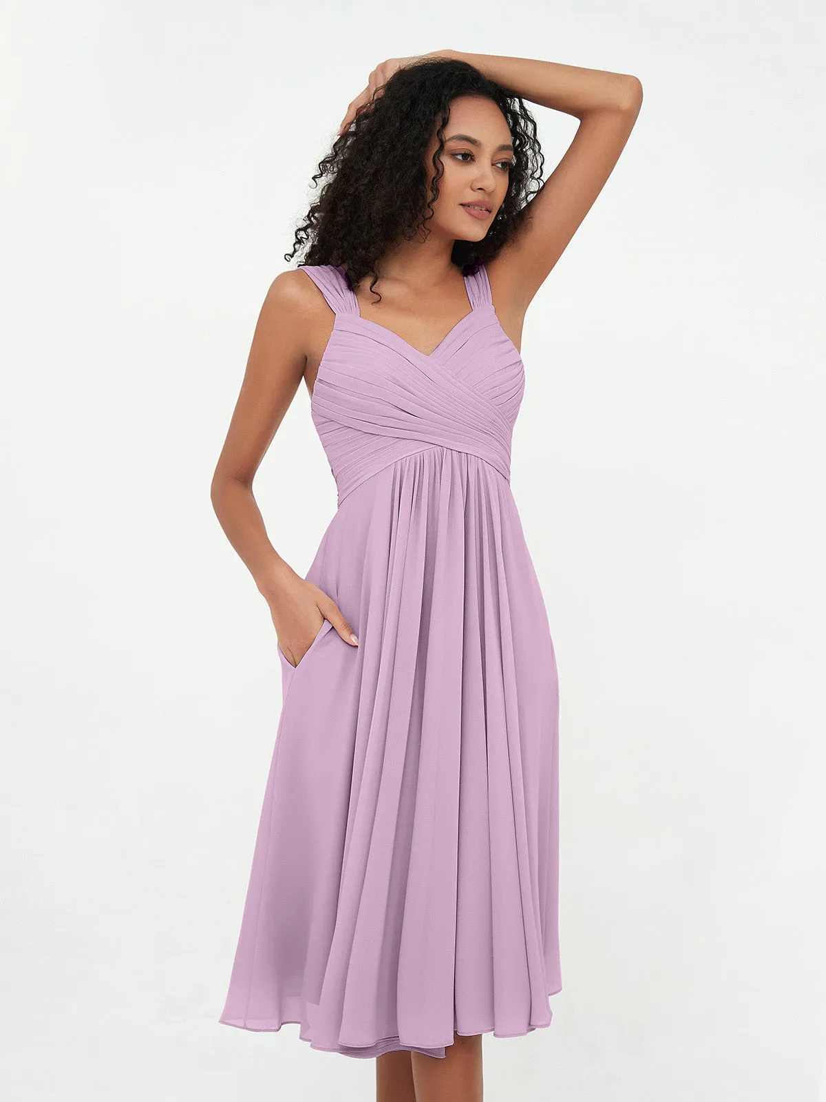 Chiffon Empire Short Dresses with Pockets-Wisteria