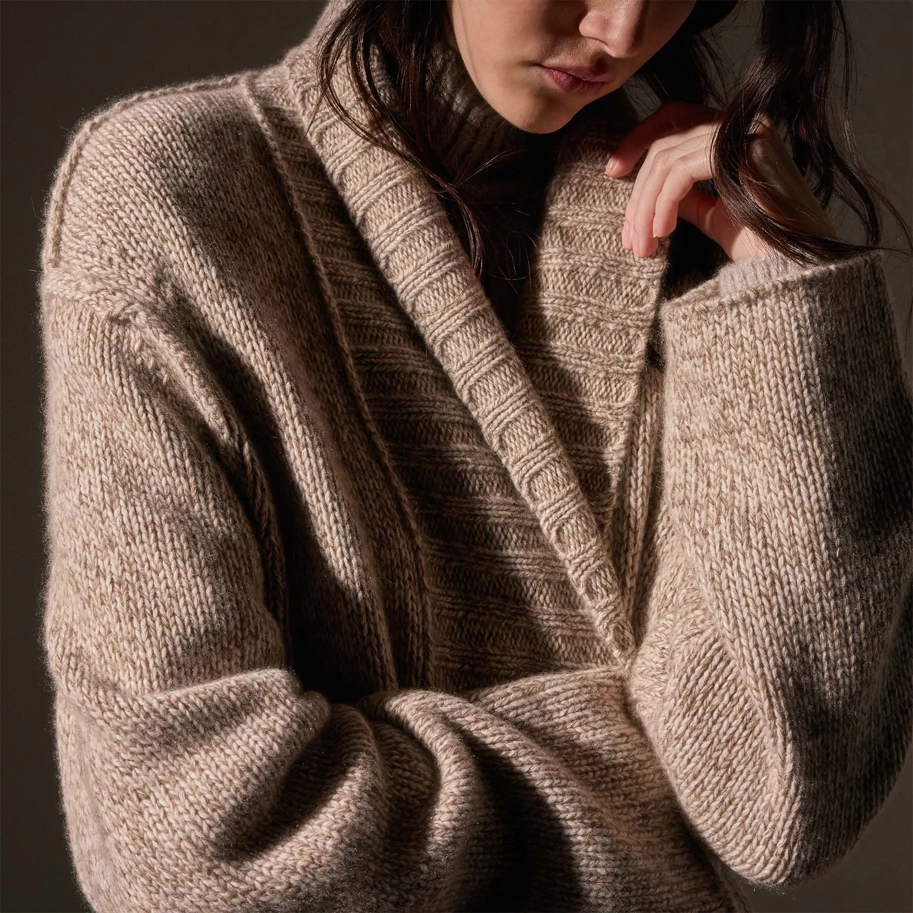 Chunky Knit Cashmere Marl Cardigan - Stone Marl