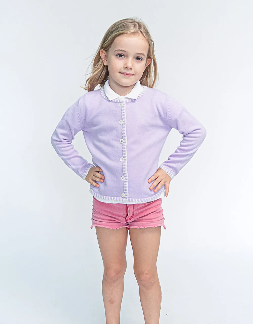 Coco Girls Cashmere Cardigan in Confetti Lila