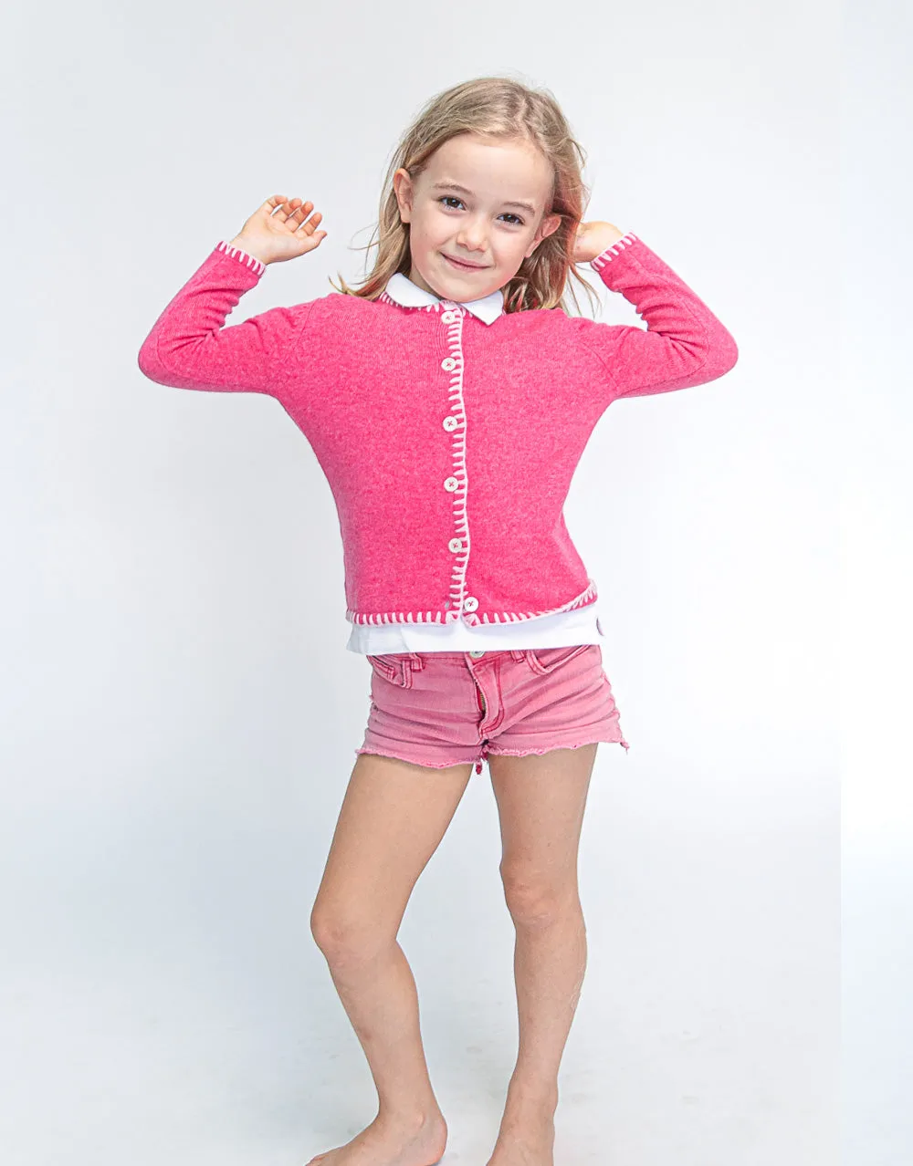 Coco Girls Cashmere Cardigan in Peony Rose