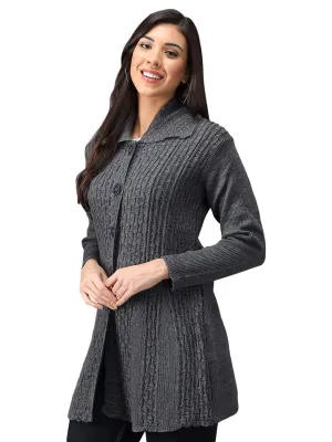 eKools Women's Wool Blend Banded Collar Sweater (Coat8-L-Grey Grey_L)