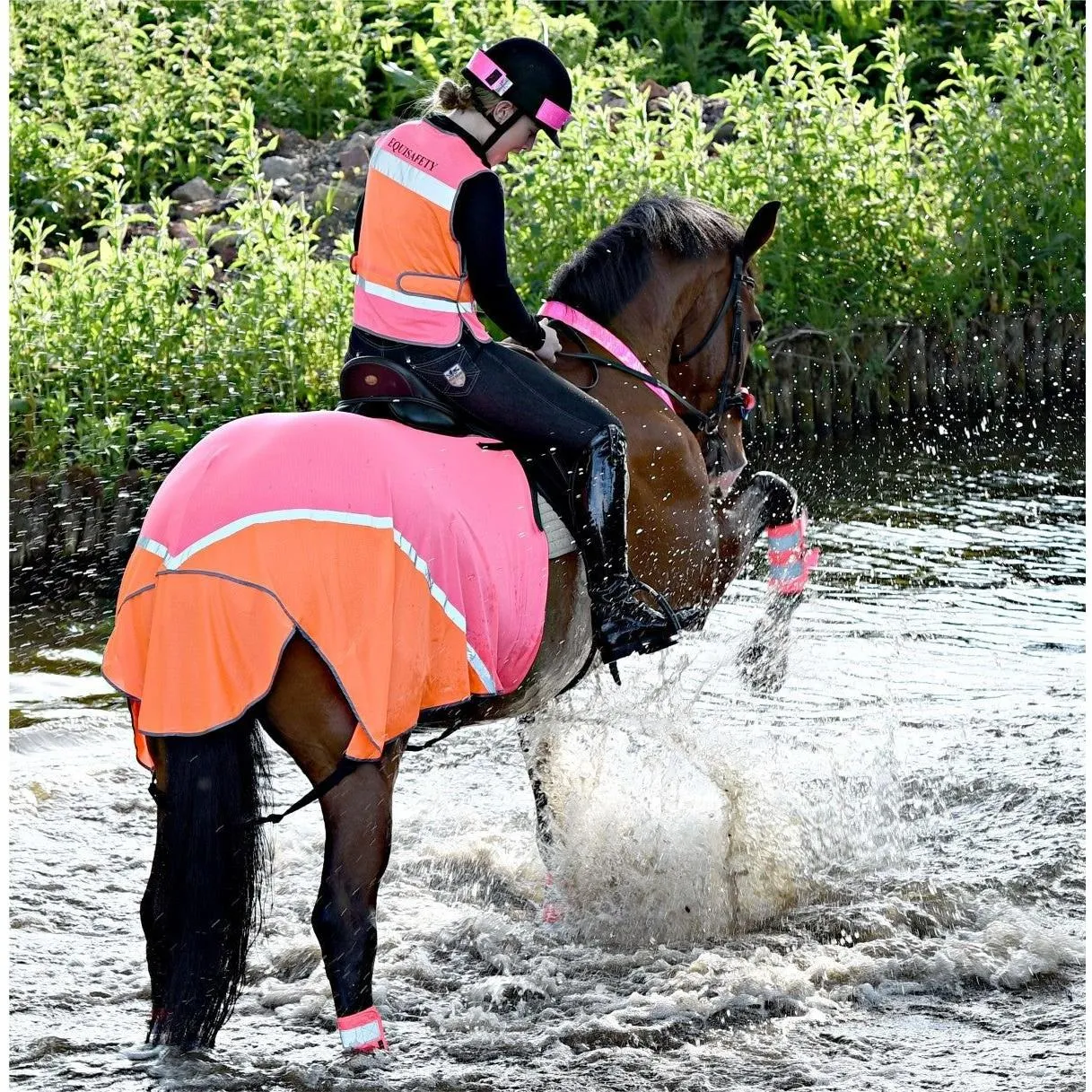 Equisafety Multi Colour Hi Vis Waistcoat  - Pink/orange