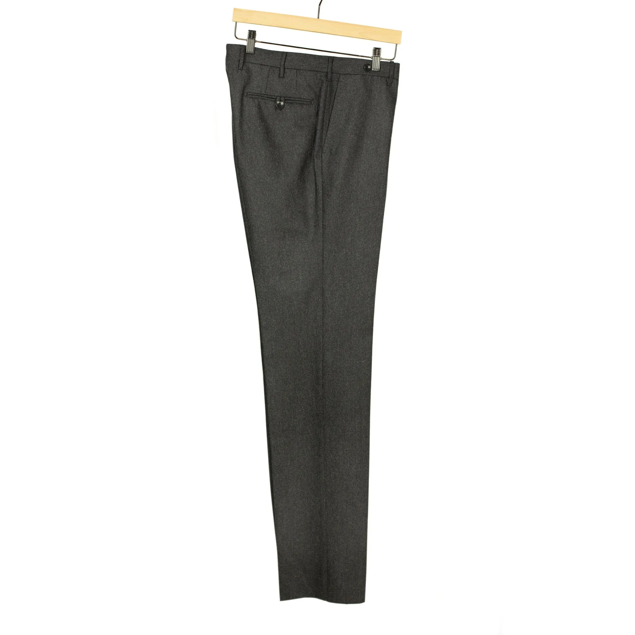 Flat-front trousers in charcoal wool flannel (restock)