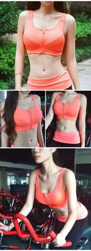 GYM zipper Adjustable Strap sports bra