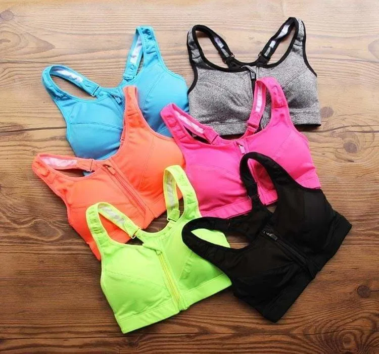 GYM zipper Adjustable Strap sports bra