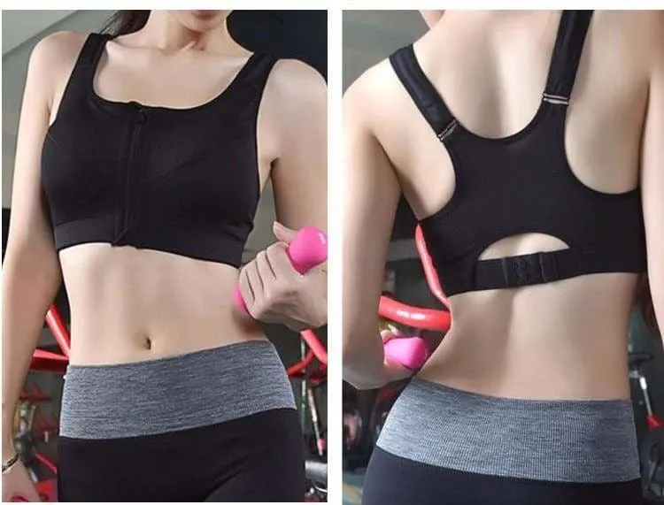 GYM zipper Adjustable Strap sports bra