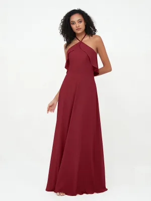 Halter Strap Chiffon Long Bridesmaid Dresses Burgundy Plus Size