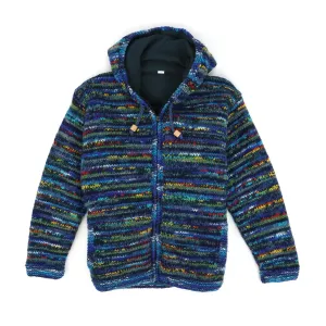 Hand Knitted Wool Hooded Jacket Cardigan - SD Dark Blue Mix