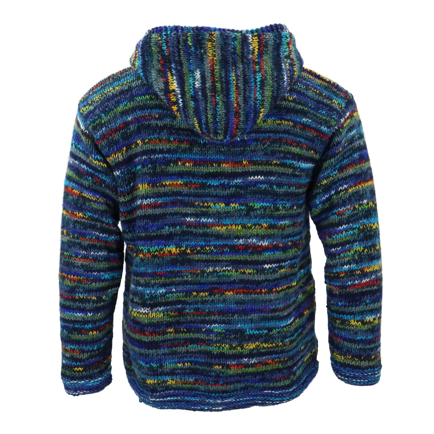 Hand Knitted Wool Hooded Jacket Cardigan - SD Dark Blue Mix