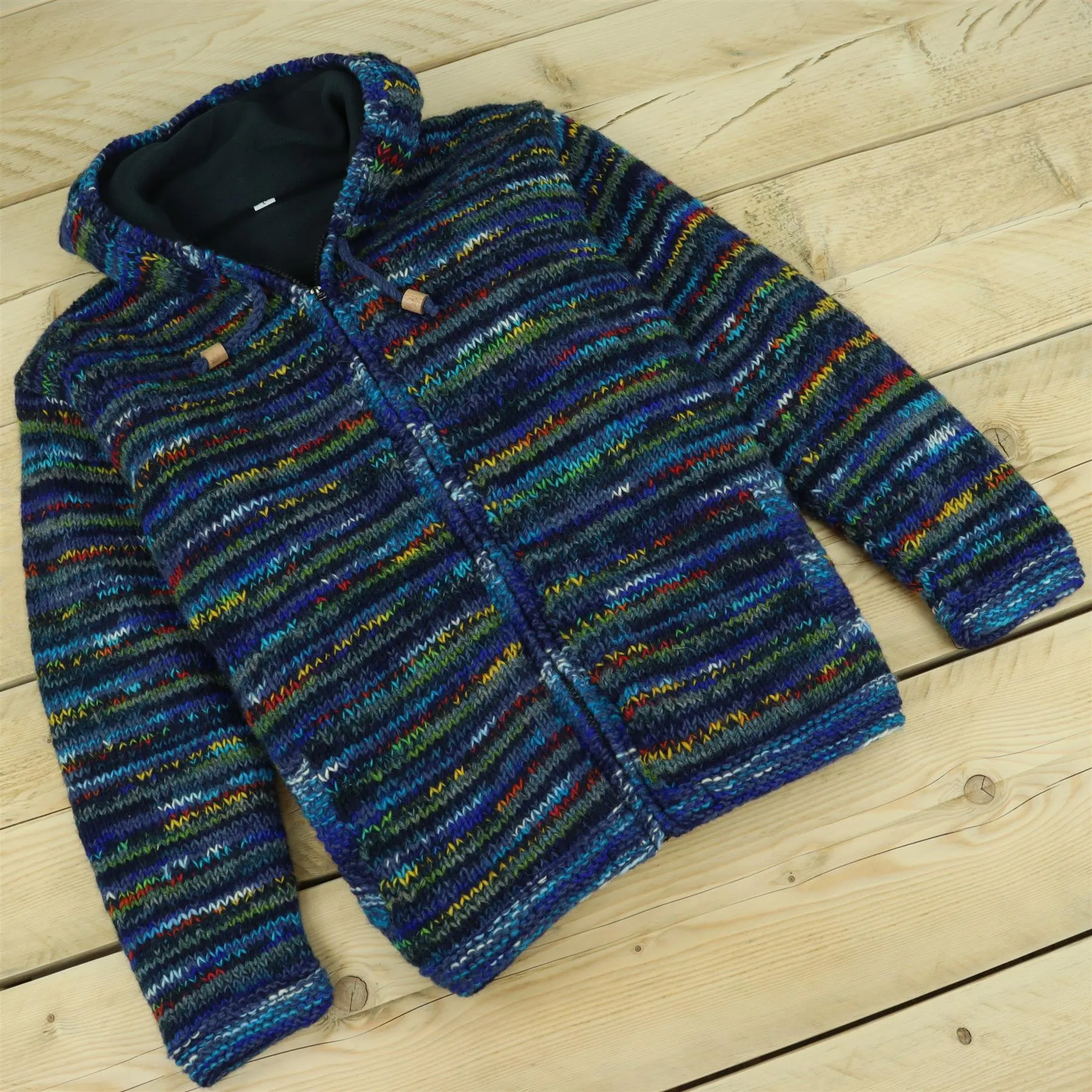 Hand Knitted Wool Hooded Jacket Cardigan - SD Dark Blue Mix