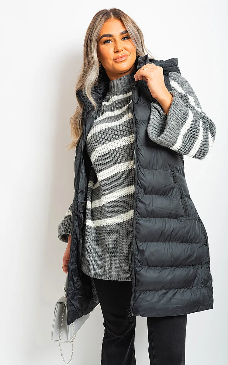 Hooded Longline Quilted Gilet