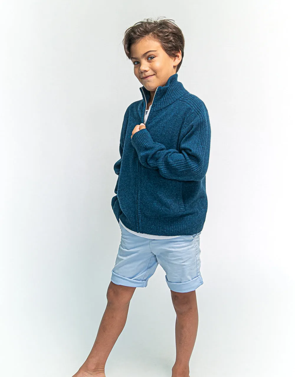 Hugo Jacket Boys Zip-Up Cashmere Jacket in Atlantic