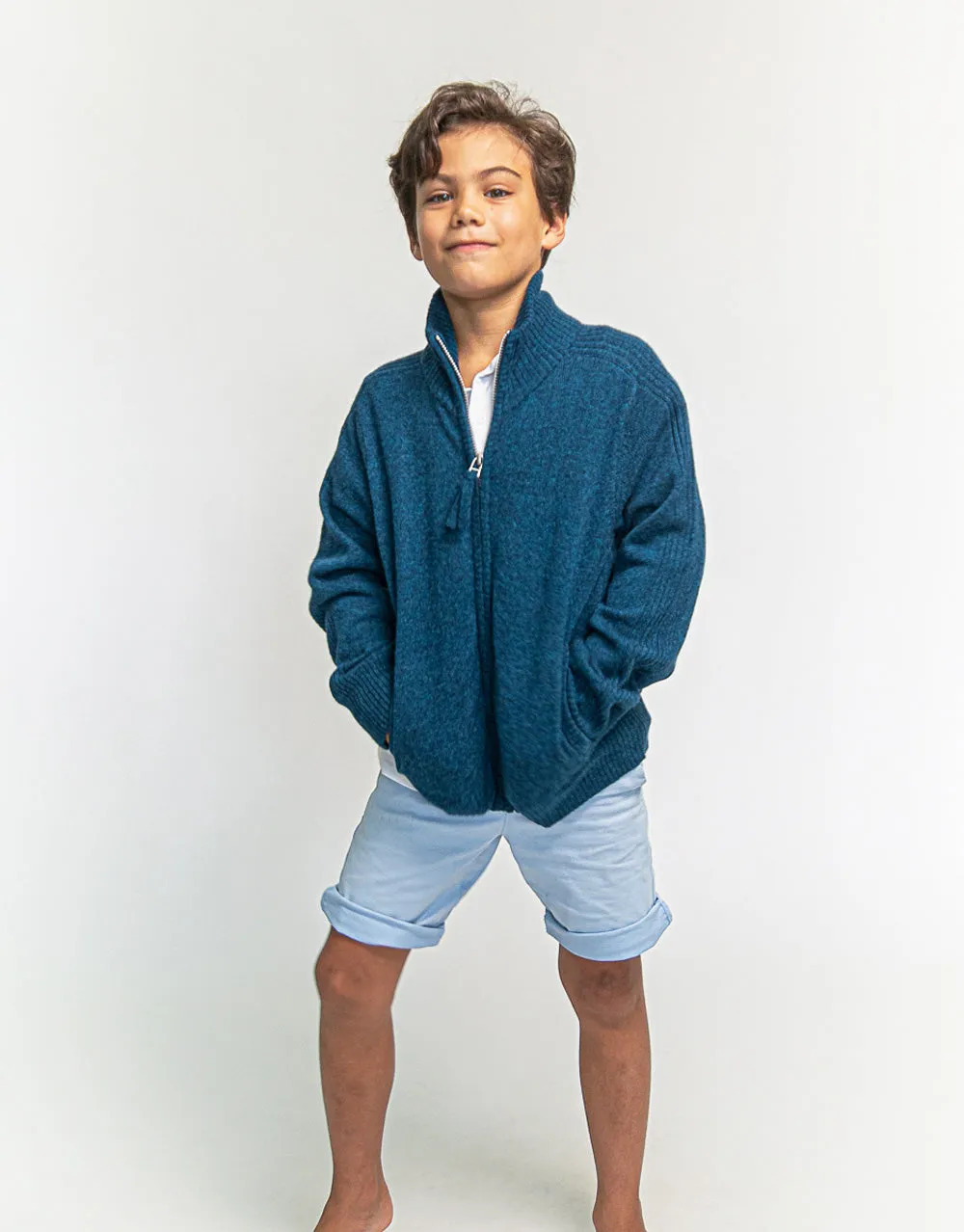 Hugo Jacket Boys Zip-Up Cashmere Jacket in Atlantic