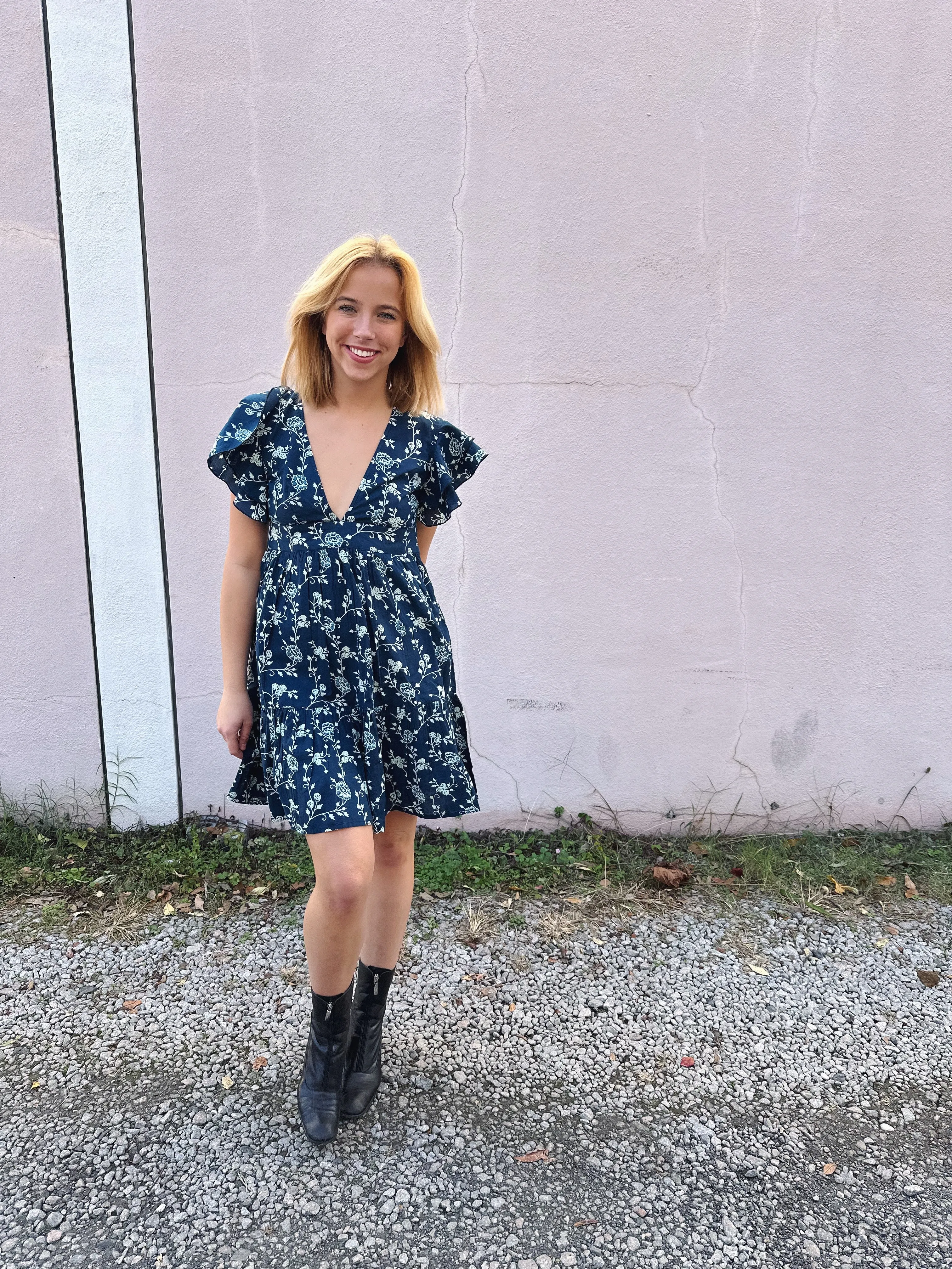 Jessica Mini Dress Natural Indigo Floral