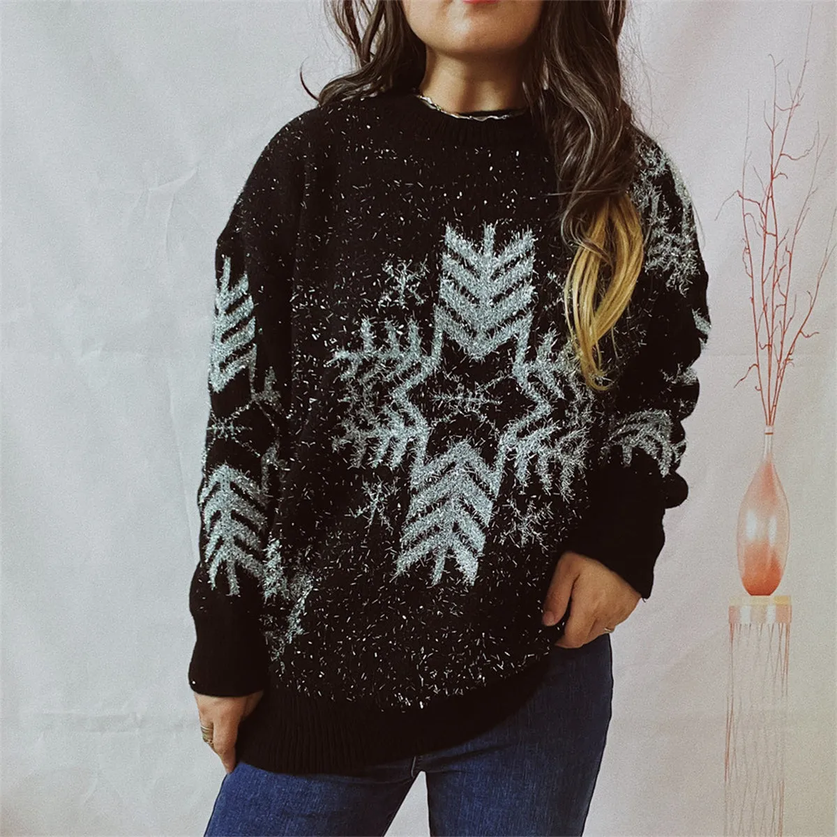 kesley Snowflake Pattern Long Sleeve Sweater