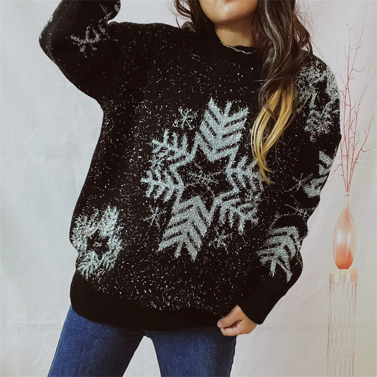 kesley Snowflake Pattern Long Sleeve Sweater