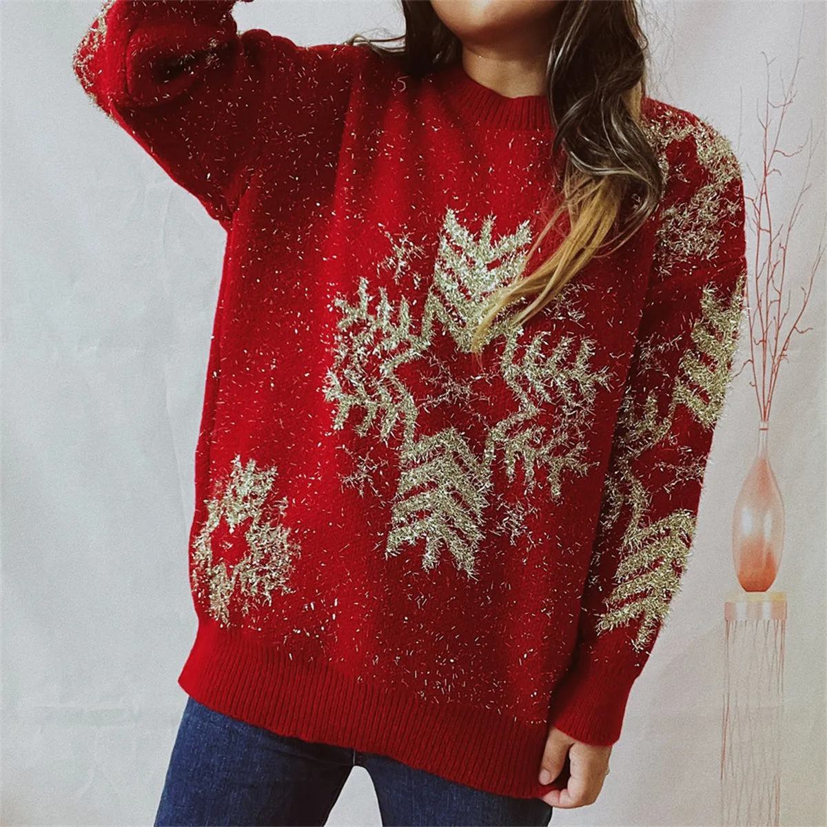 kesley Snowflake Pattern Long Sleeve Sweater