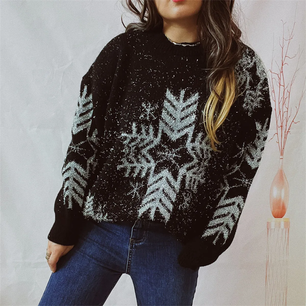 kesley Snowflake Pattern Long Sleeve Sweater