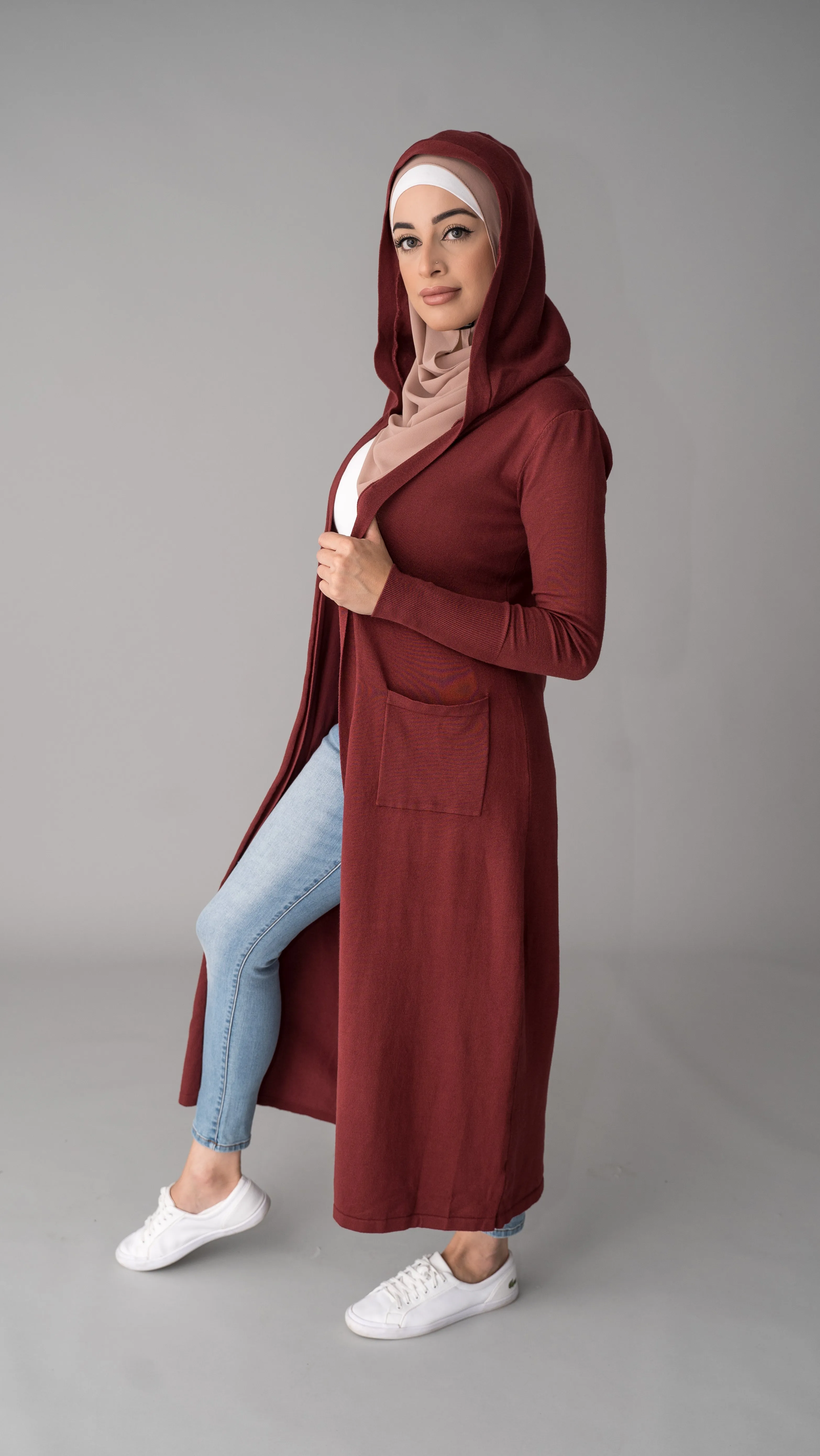 Knit Cardi With Hoody - Dark Shades