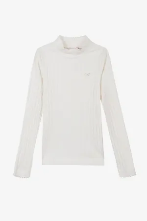 Lili Gaufrette Mock Neck Girls Shirt - Pearl