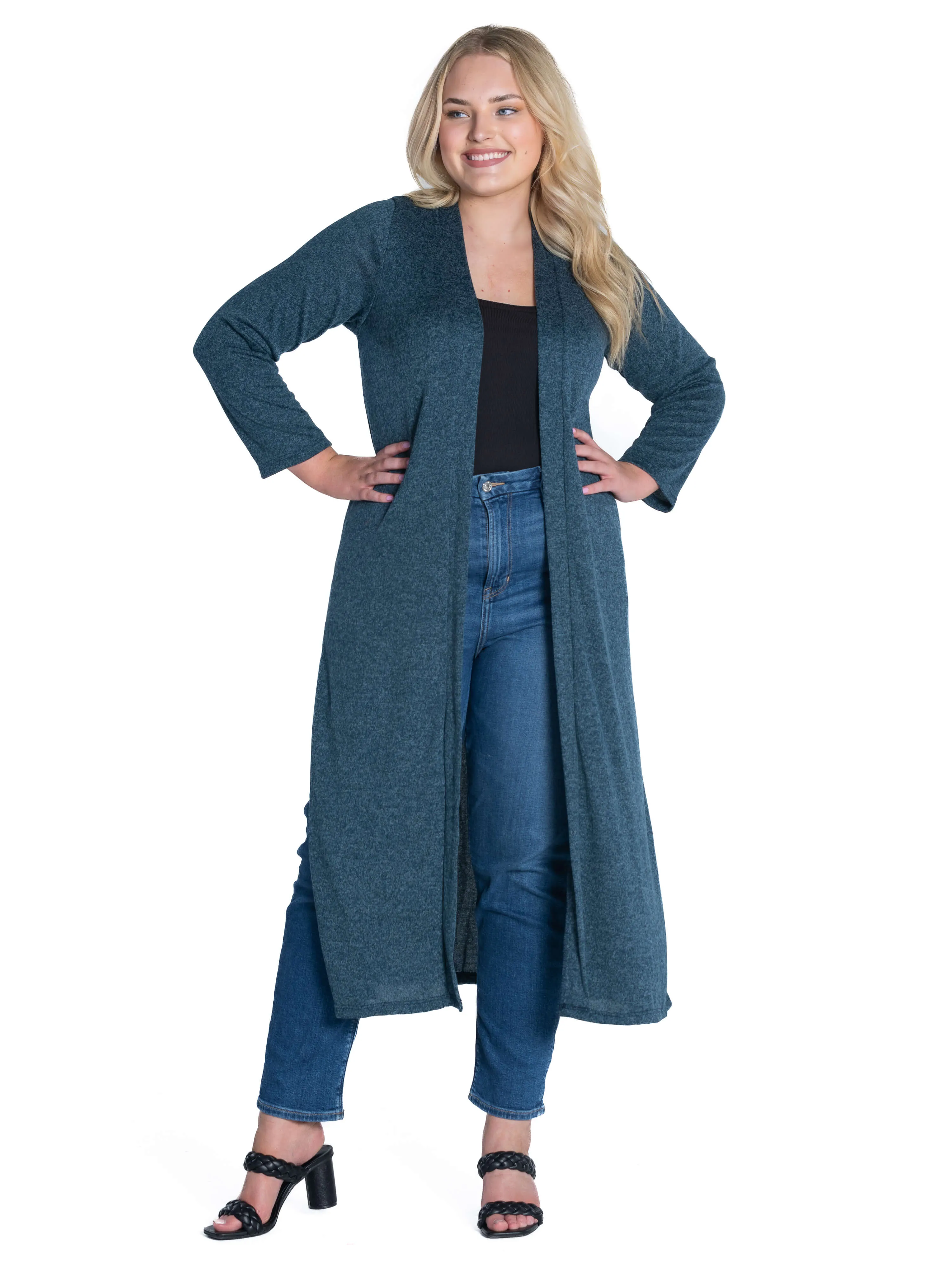 Long Duster Open Front Plus Size Knit Cardigan