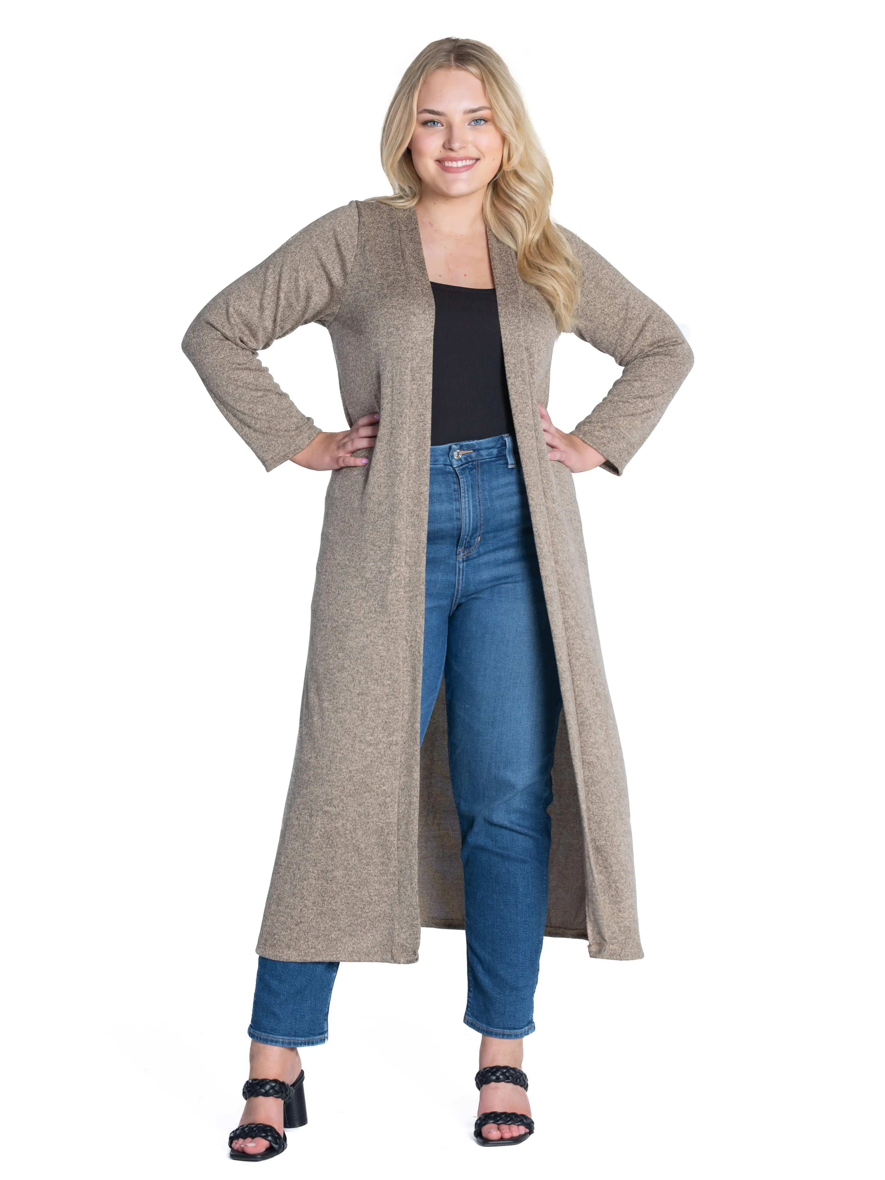 Long Duster Open Front Plus Size Knit Cardigan