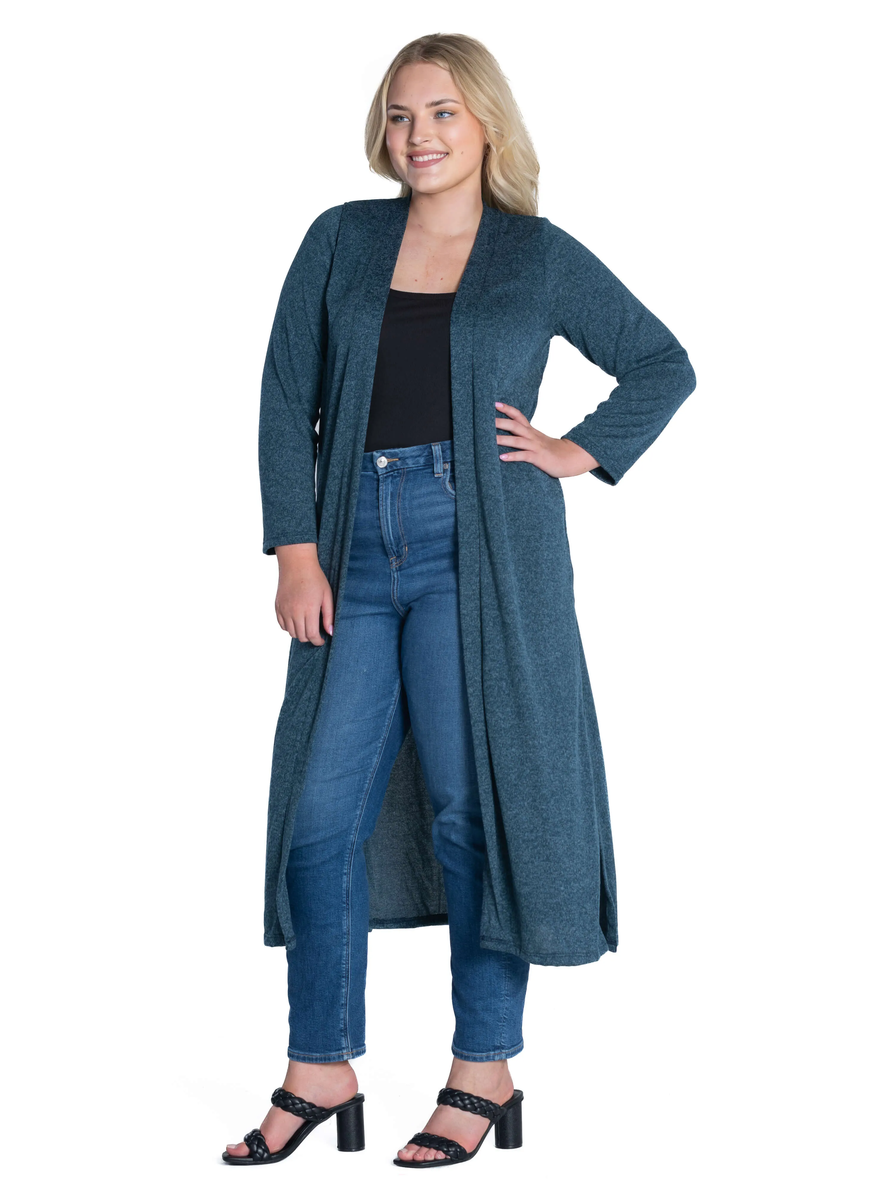 Long Duster Open Front Plus Size Knit Cardigan