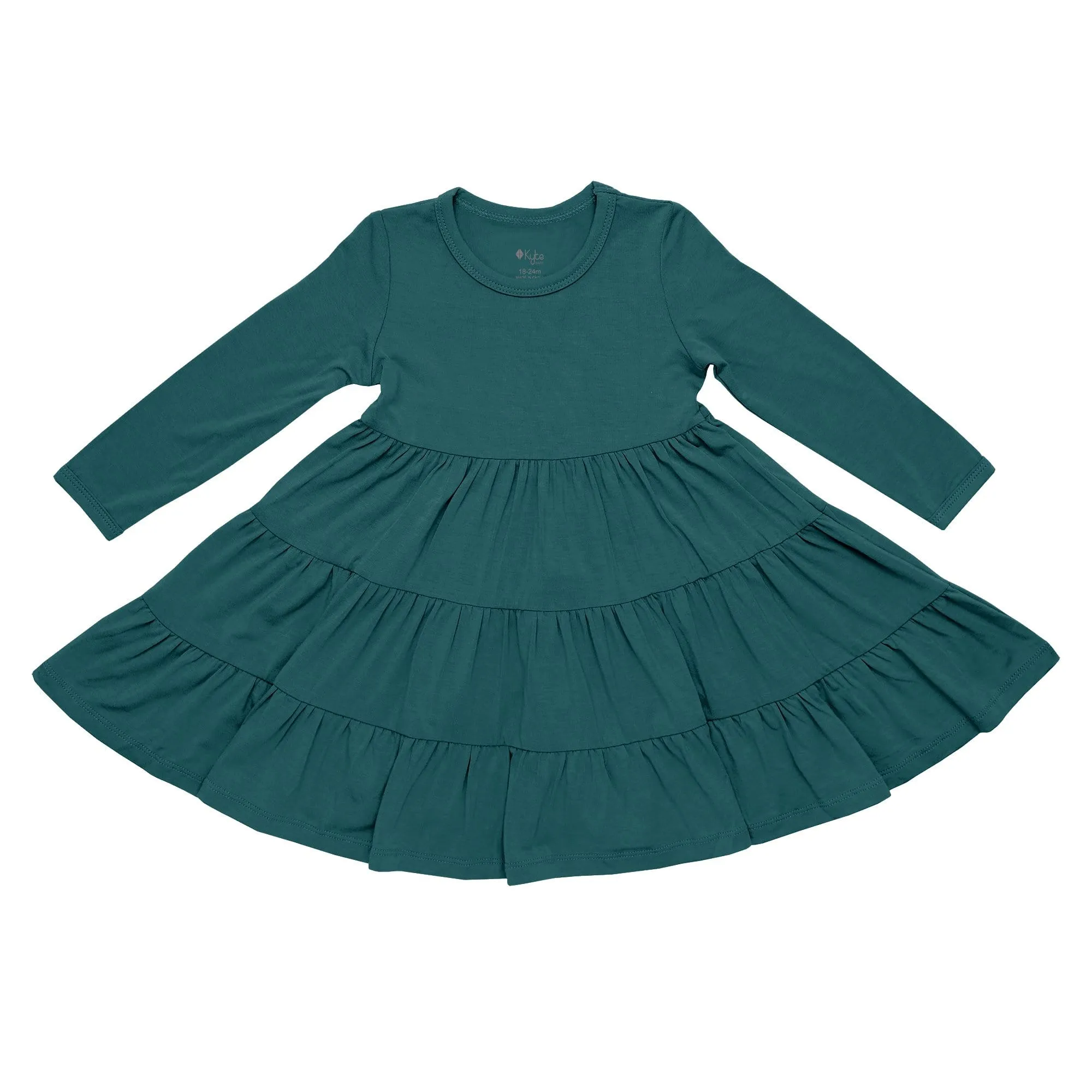 Long Sleeve Tiered Dress in Emerald