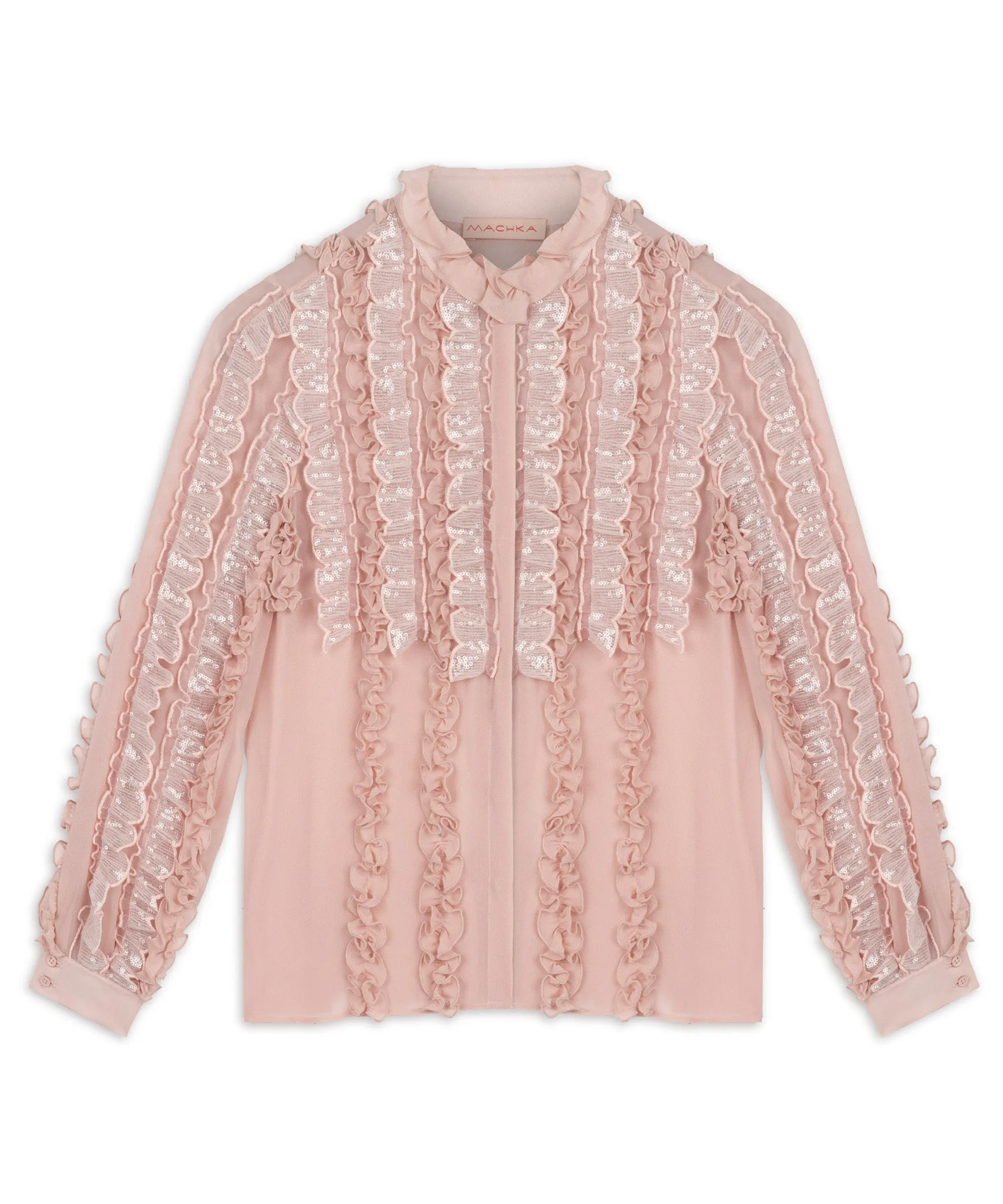 Machka Ruffle Silk Blouse Powder