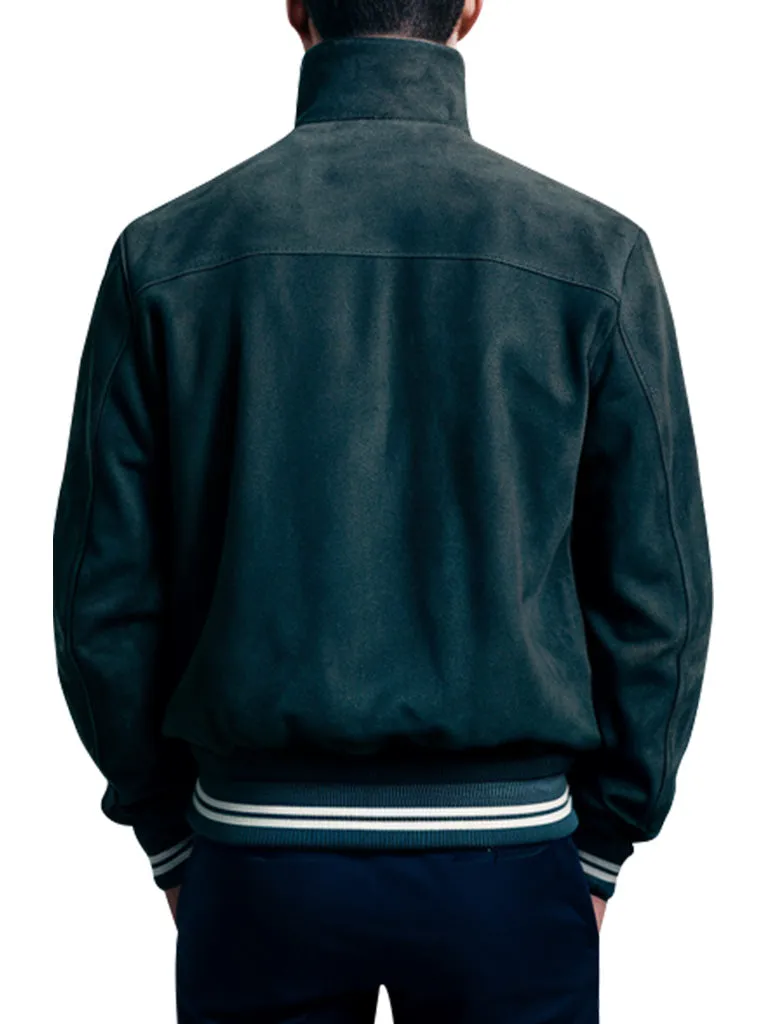 Men's Dark Green Suede Bomber Jacket