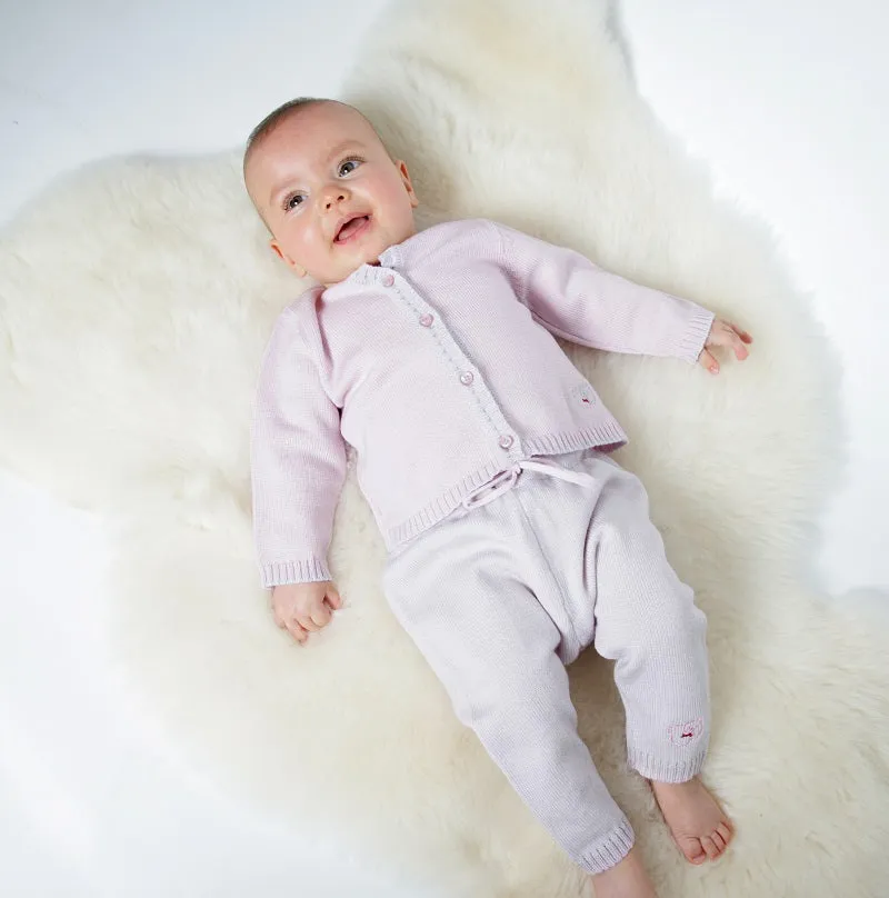 Merino Knitted Baby Leggings - Pearl Grey & Petal