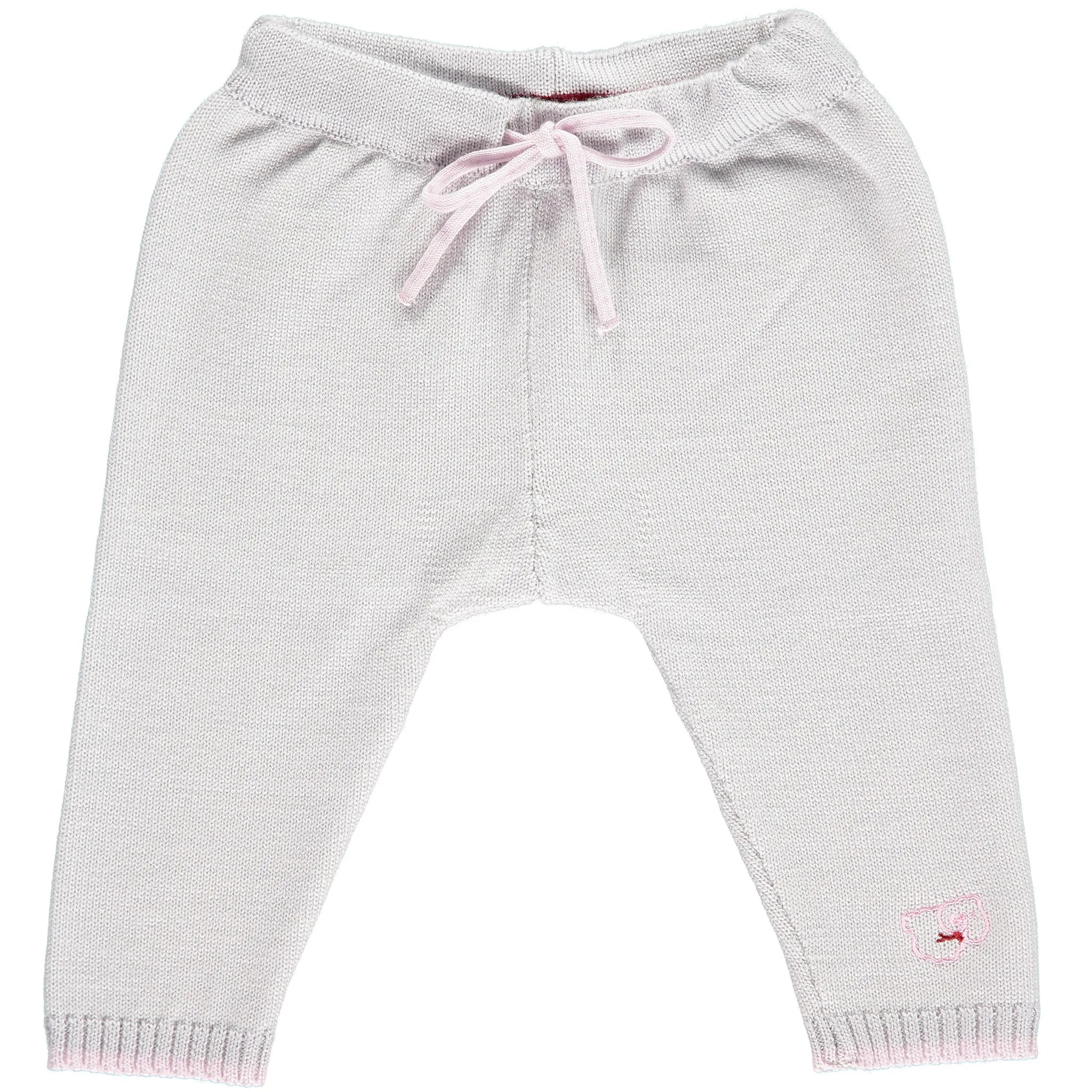 Merino Knitted Baby Leggings - Pearl Grey & Petal