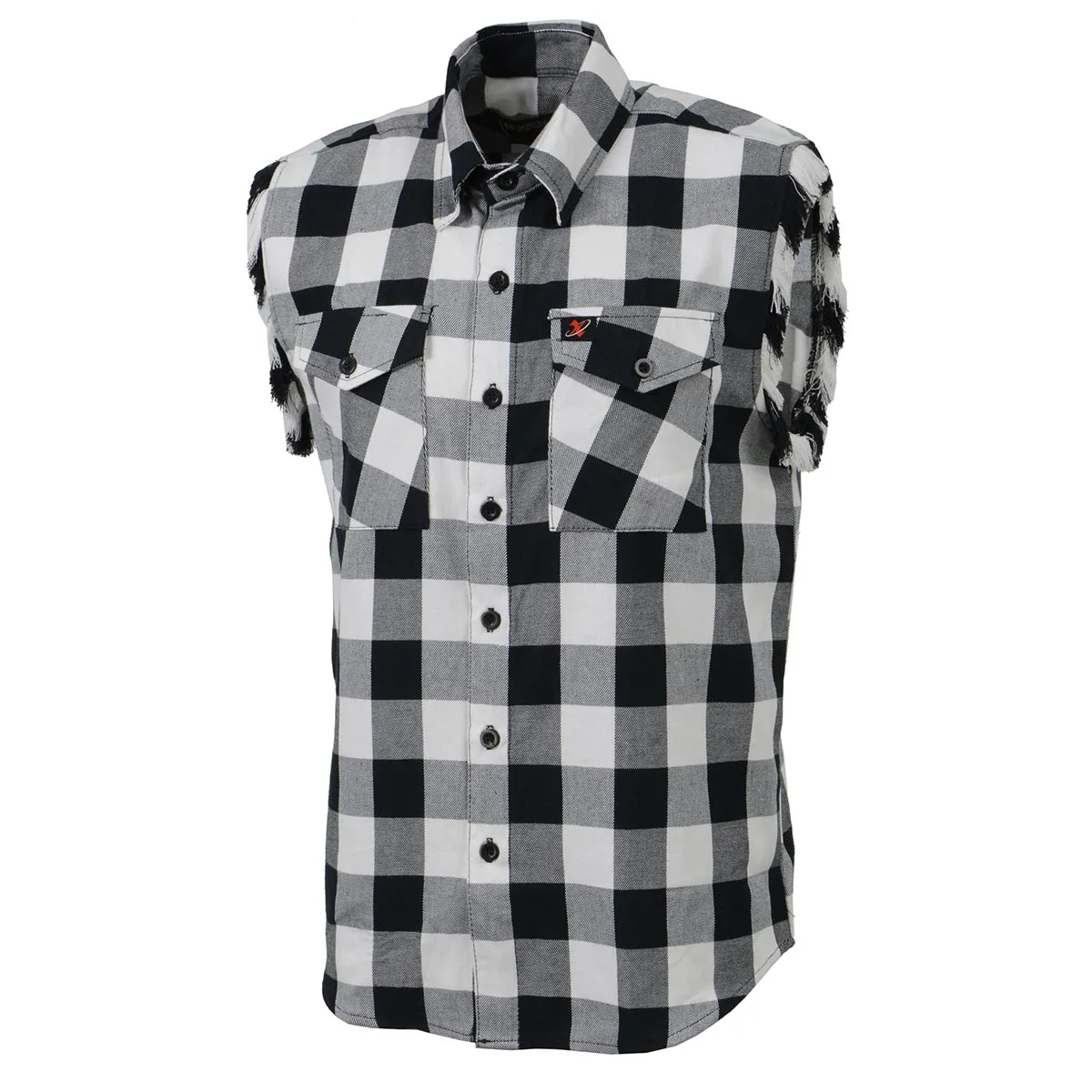 Milwaukee Leather MNG11690 Men’s Classic Black and White Button-Down Flannel Cut Off Frayed Sleeveless Casual Shirt